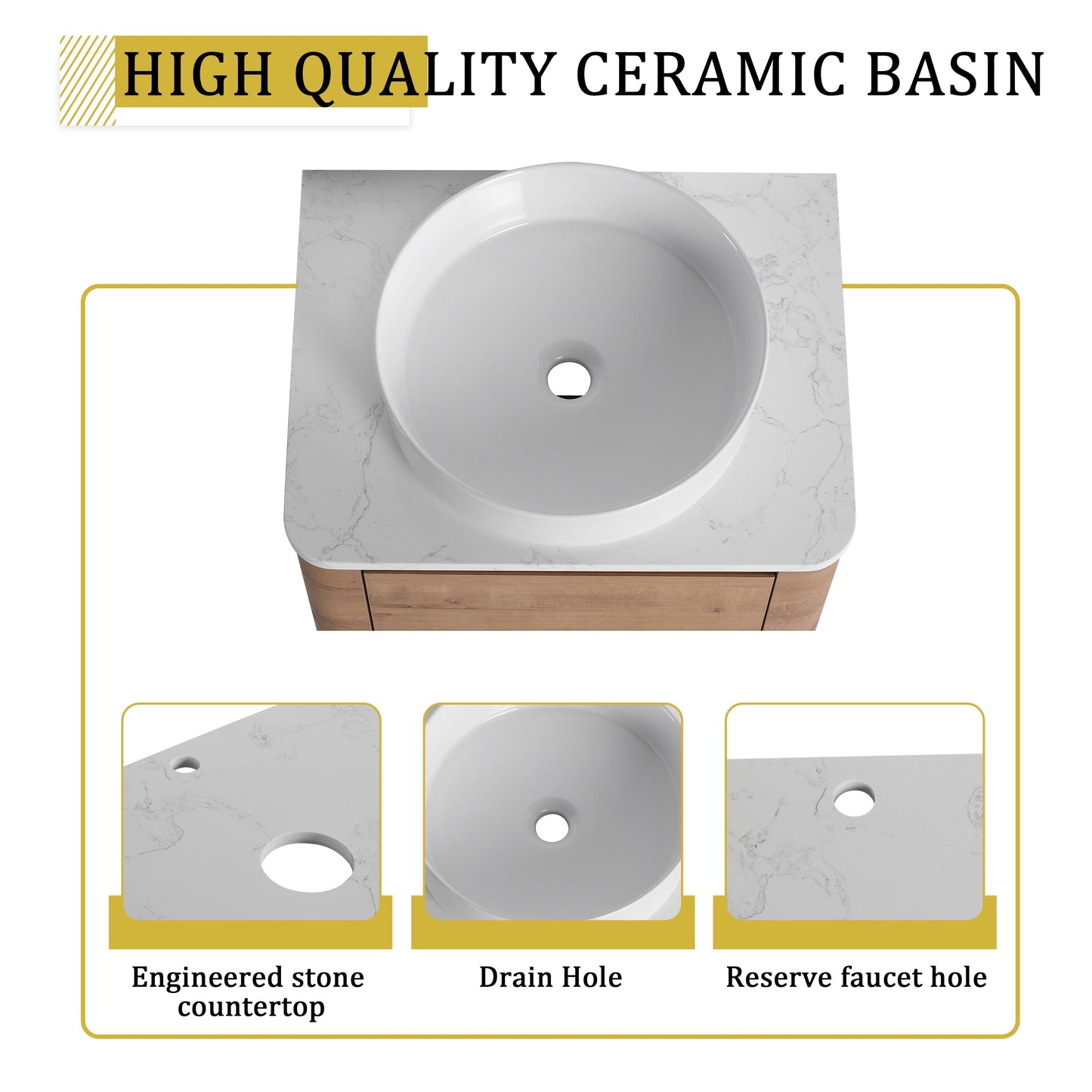 24" Wall-Mounted Bathroom Vanity With Ceramic Art Sink & Soft-Close Door