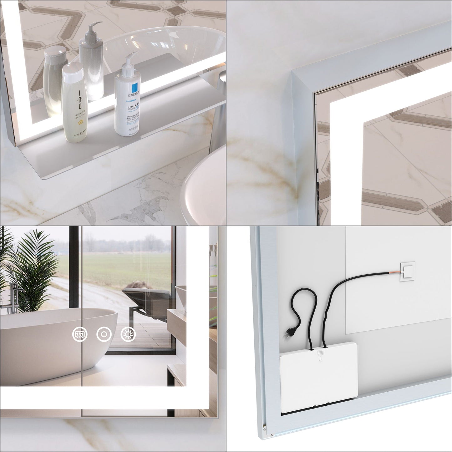 LED Bathroom Vanity Mirror Wall Mounted Adjustable / Warm / Natural Lights Anti-Fog Touch Switch With Memory Modern Smart Large Bathroom Mirrors