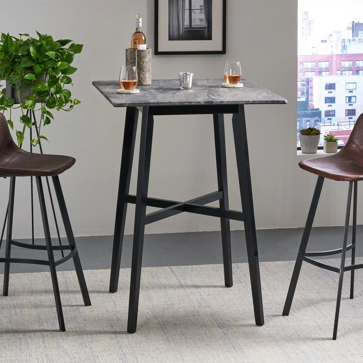 Modern Bar Height Dining Table with Rubberwood Legs and Laminate Table Top