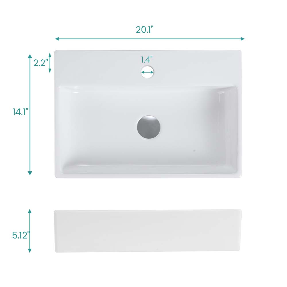 BB15-20Y-301 20"x14" Integrated Ceramic Bathroom Vanity Sink