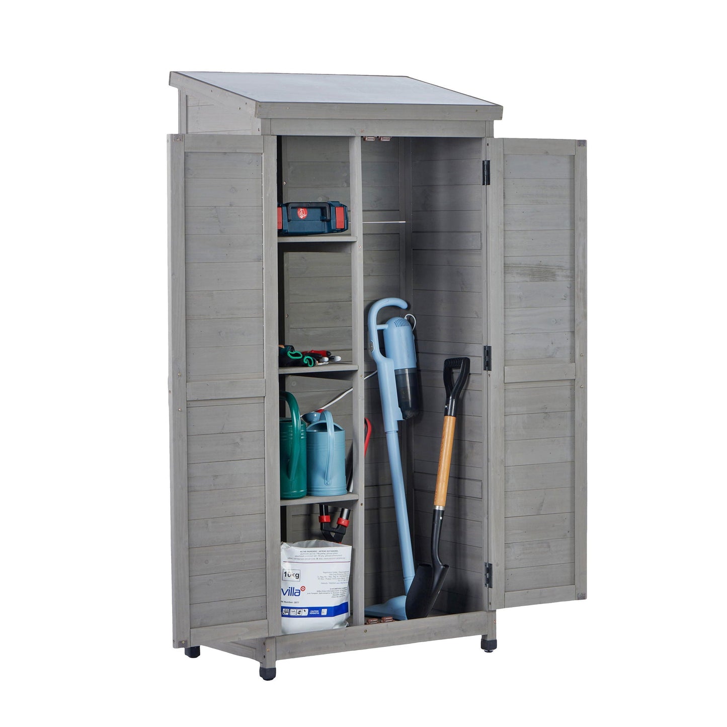 Outdoor Storage Shed With Vertical Tool Cabinet For Backyard