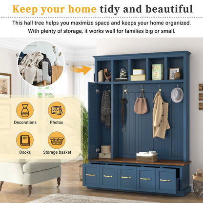 U-Can Entryway Hall Tree with Coat Hooks, Shoe Bench & Drawer Storage Cabinet