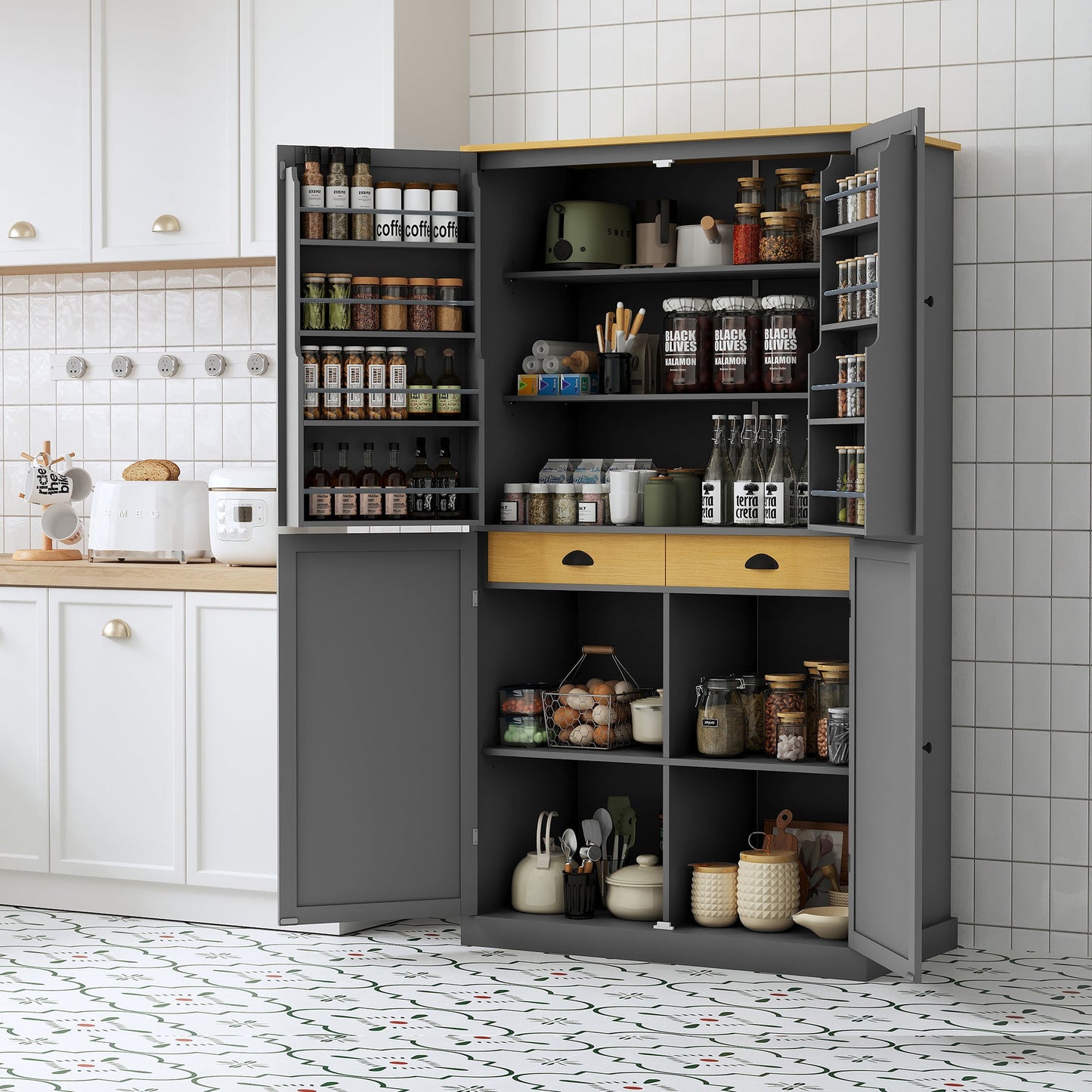 TOPMAX Large Freestanding Kitchen Pantry Storage Cabinet