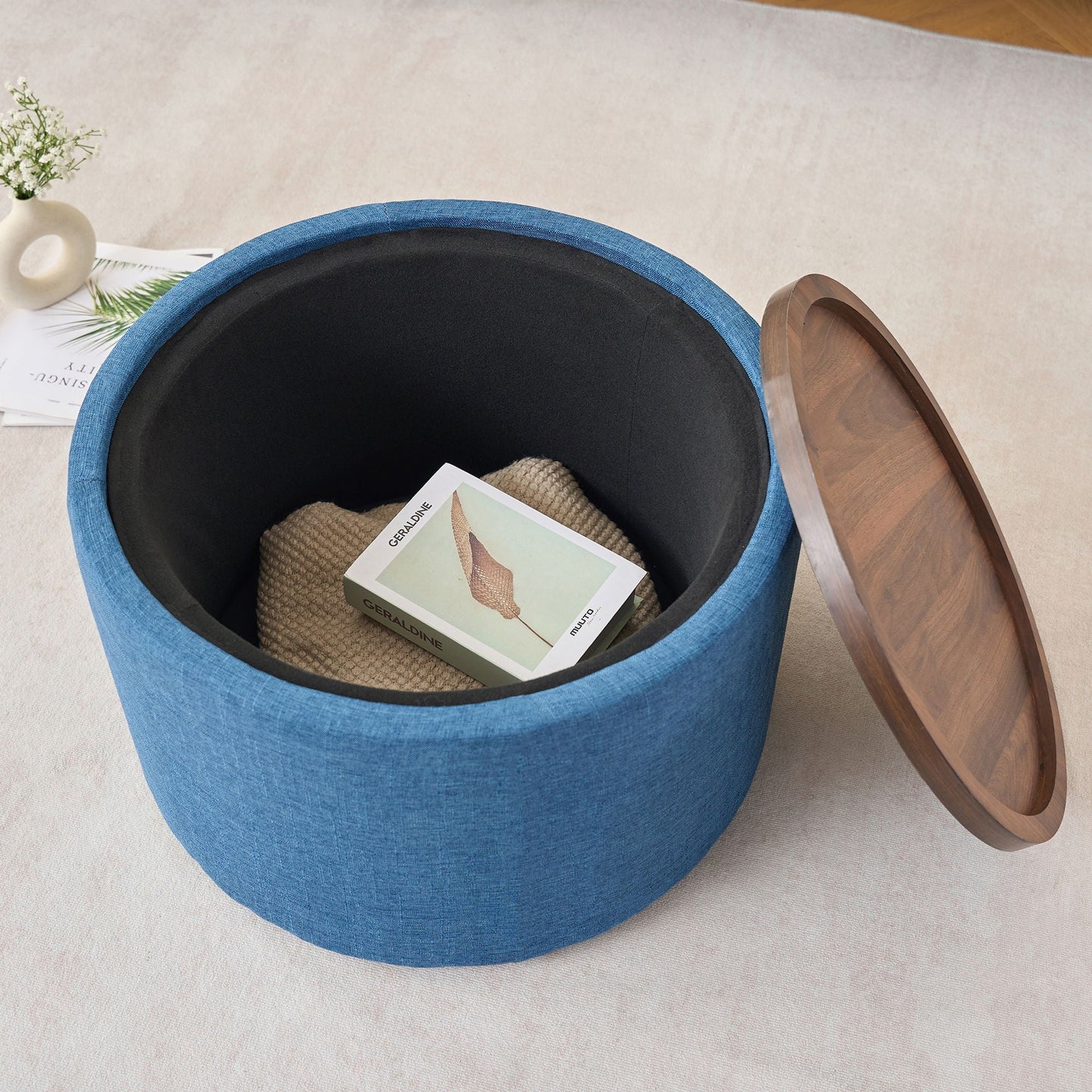 Nesting Ottomans, Round Coffee Table & Bench With Tray (Set of 2)