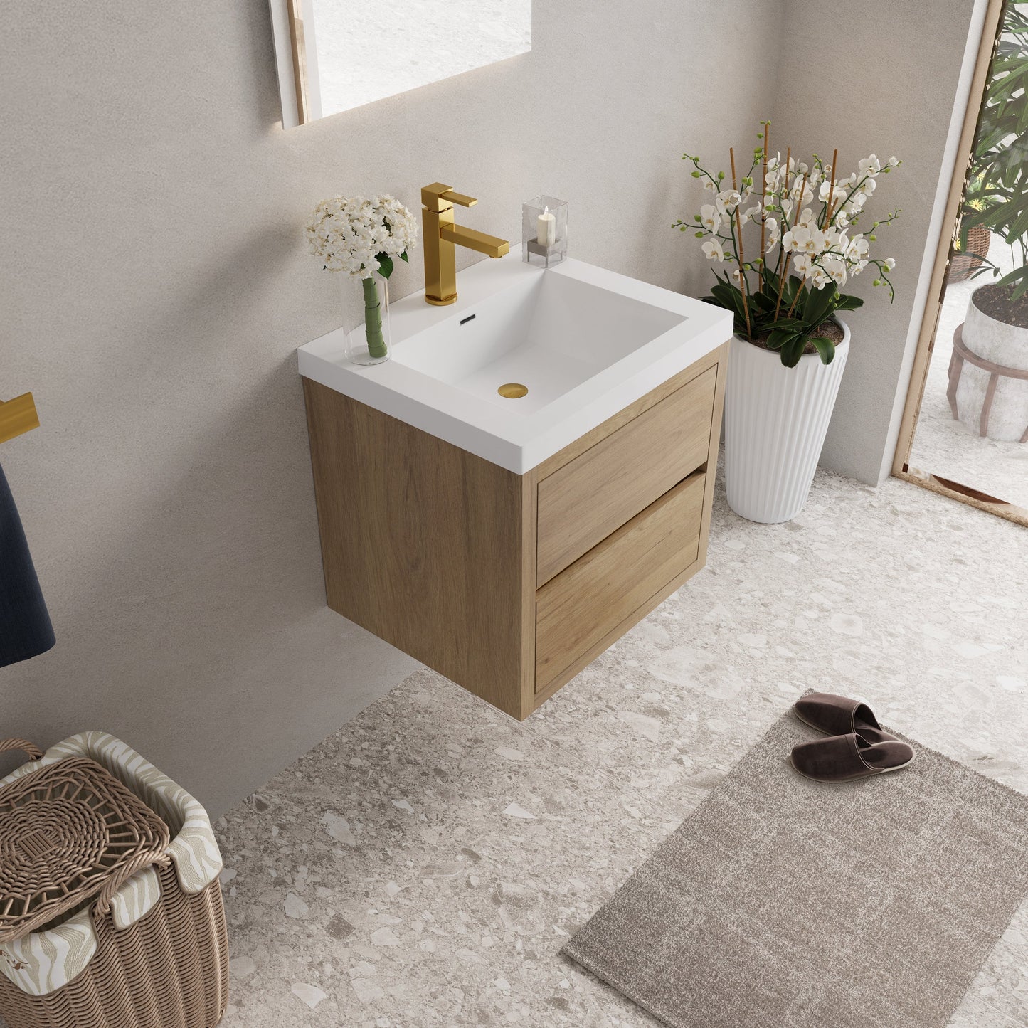 24" Wall-Mounted Bathroom Vanity with Sink