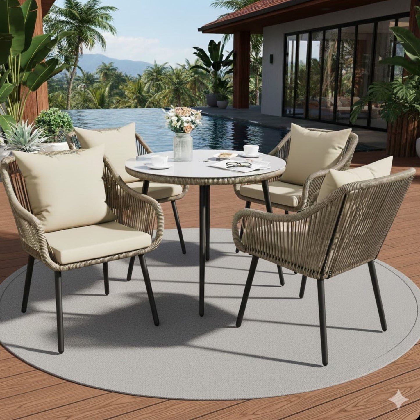 5 Piece Twisted Rattan Patio Dining Set With Table