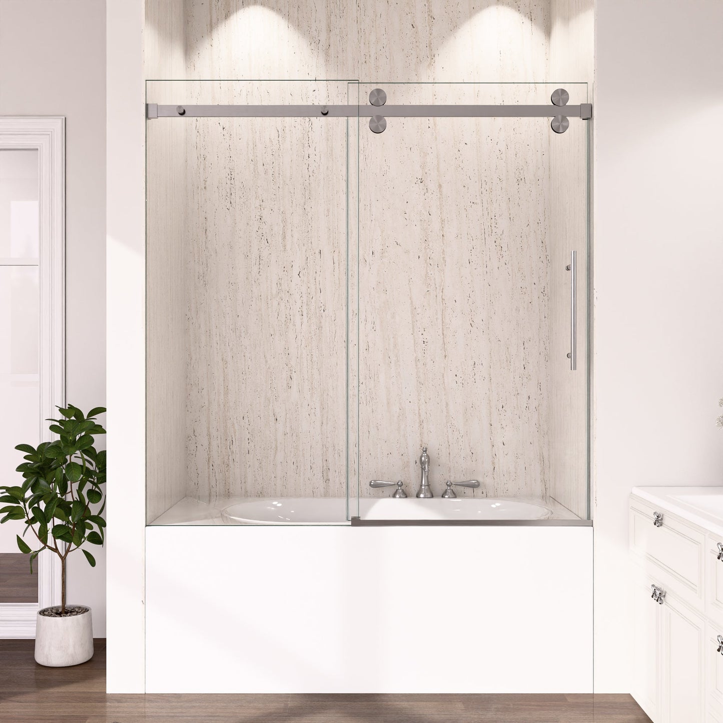 56-60"W x 60"H Frameless Sliding Tub Shower Door Enclosure