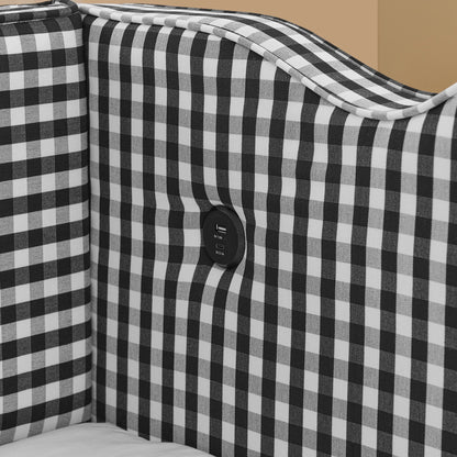 Gingham Daybed With USB Charging Port, Wave Shaped Design