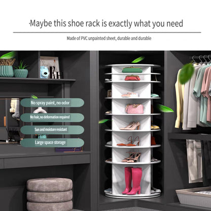 8 Tier Rotating Shoe Rack Tower, 360 Degree Spinning Shoe Organizer And Storage Carousel For Closet Or Entryway - White