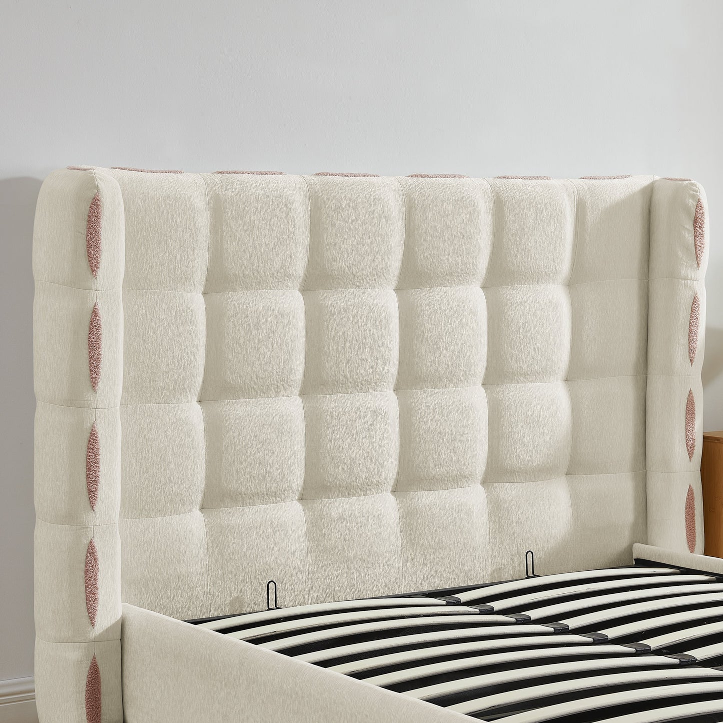Queen Size Removable Chenille Wingback Upholstered Waffle Bed