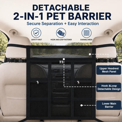 Car Dog Barrier With Hook And Loop Fastener Dual Zipper For Car SUV Breathable Mesh Barrier With Hook And Loop Fastener Keeps Pets Safely In Back Seat. Easy Installation