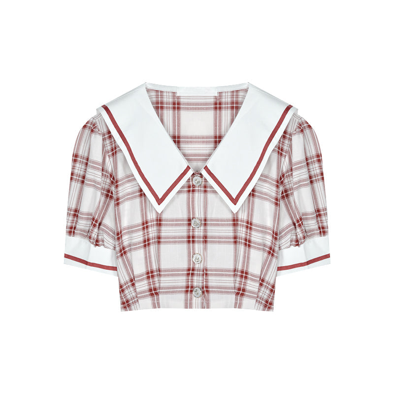 Two-piece pleated skirt and plaid top