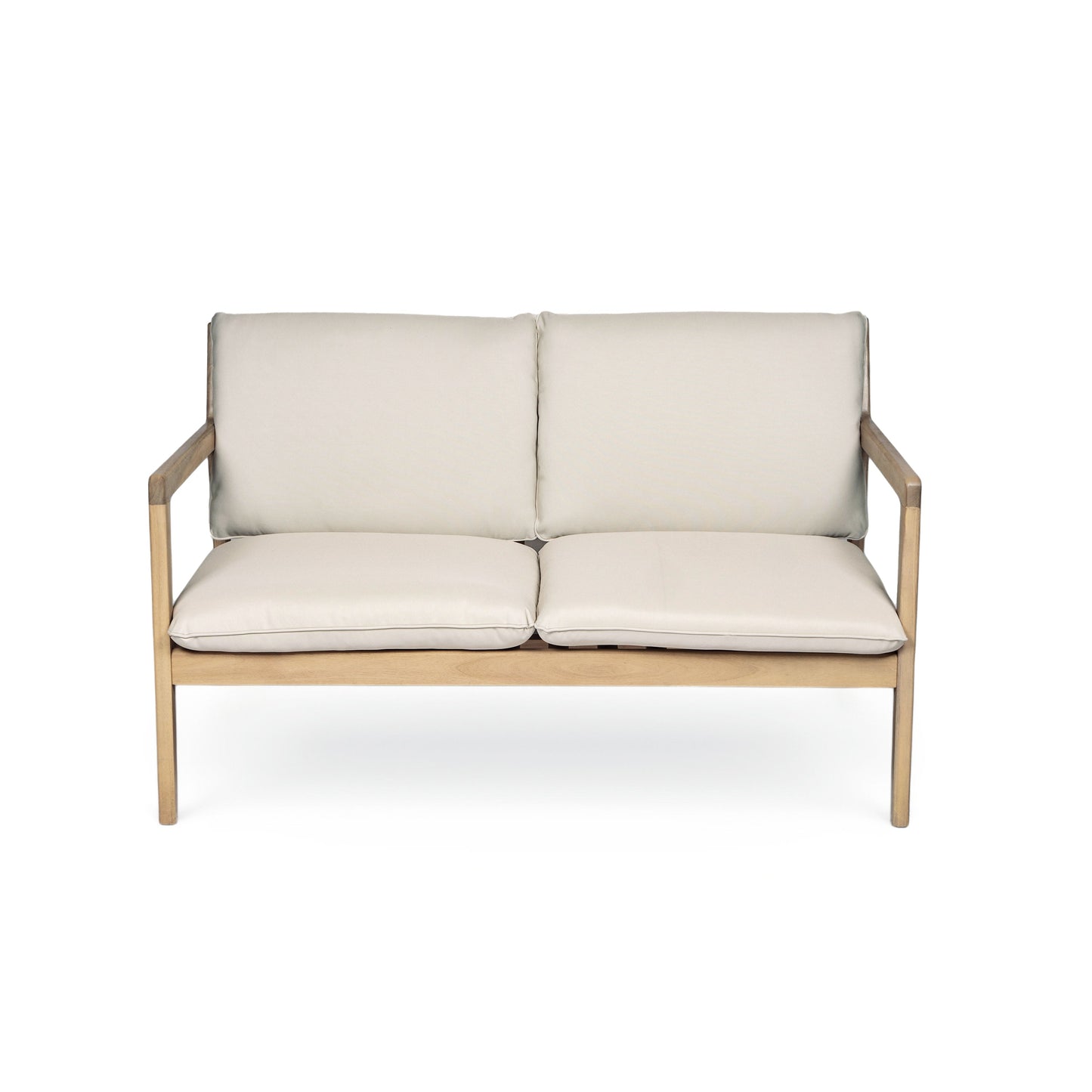 Outdoor Acacia Wood Loveseat with Coffee Table, Light Teak Frame
