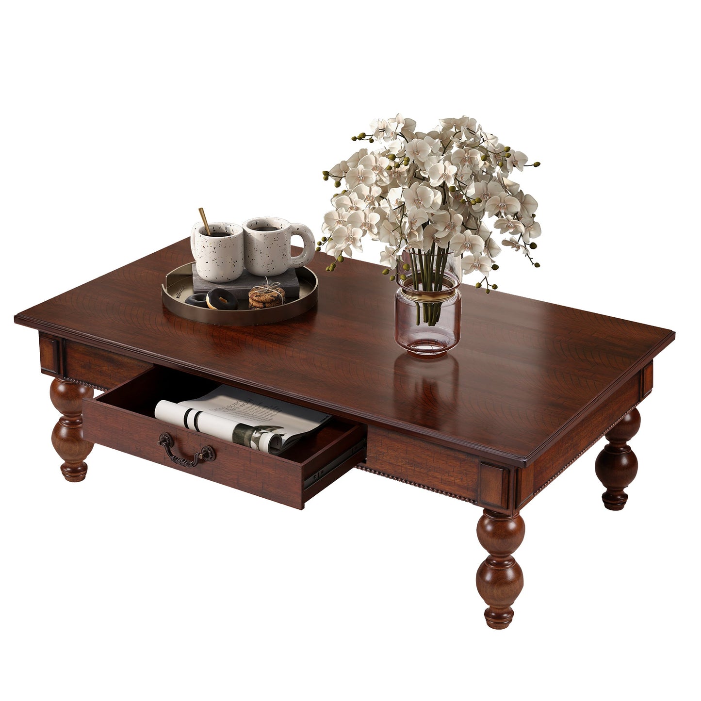 Rectangular Wooden Coffee Table with Storage Drawer