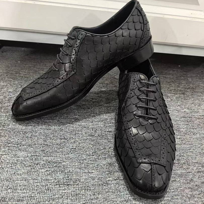 Business Formal Leather Shoes Dragon-scale Pattern Mens British Style