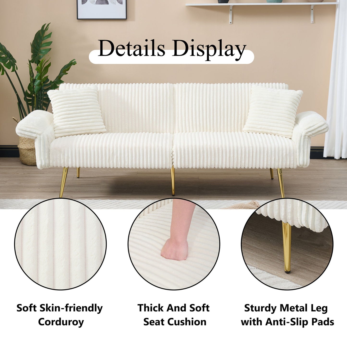 Luxury Foldable Double Sofa Bed With Folding Armrests