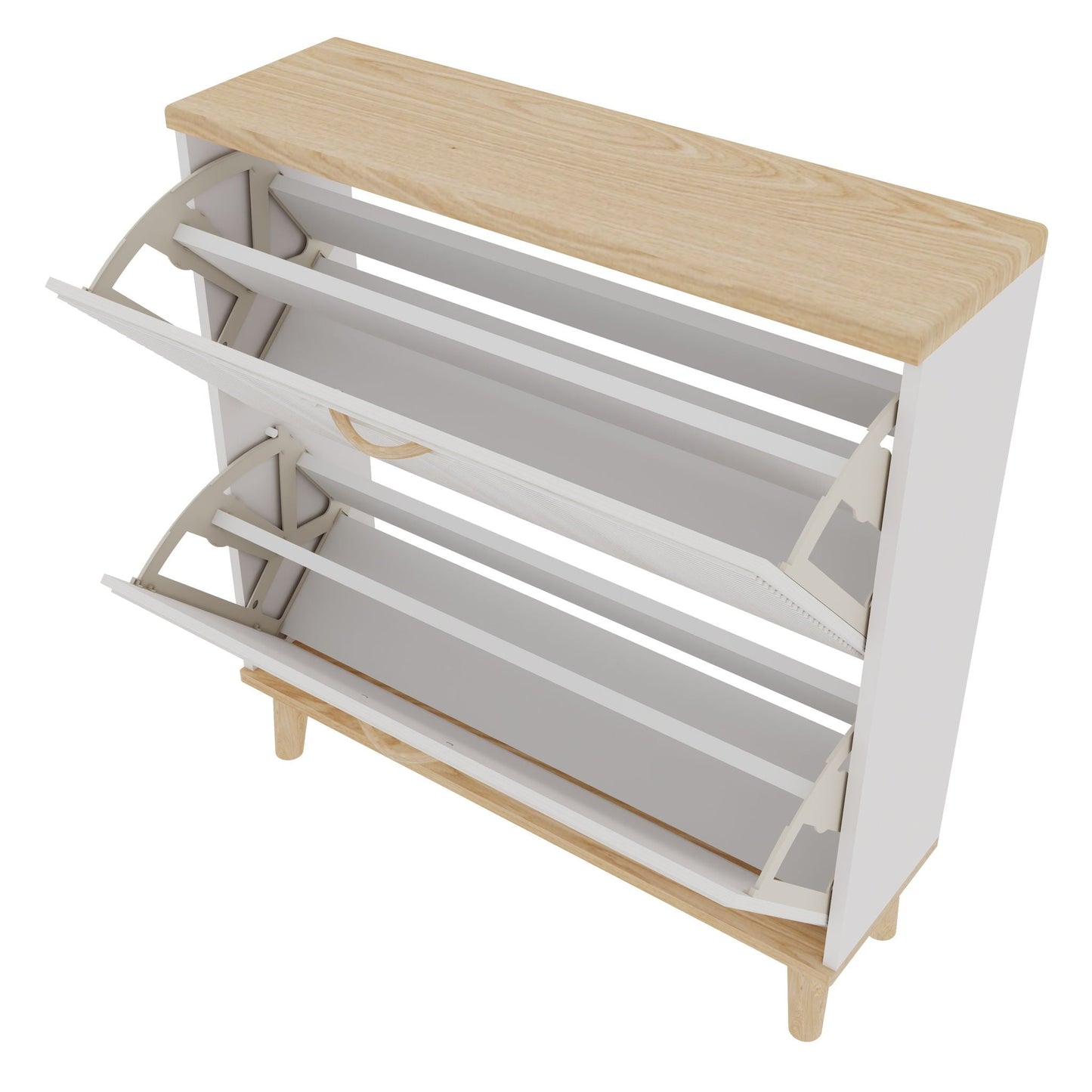 Narrow - Entryway Shoe Storage Cabinet With 2 Flip Drawers Legs - Natural / White