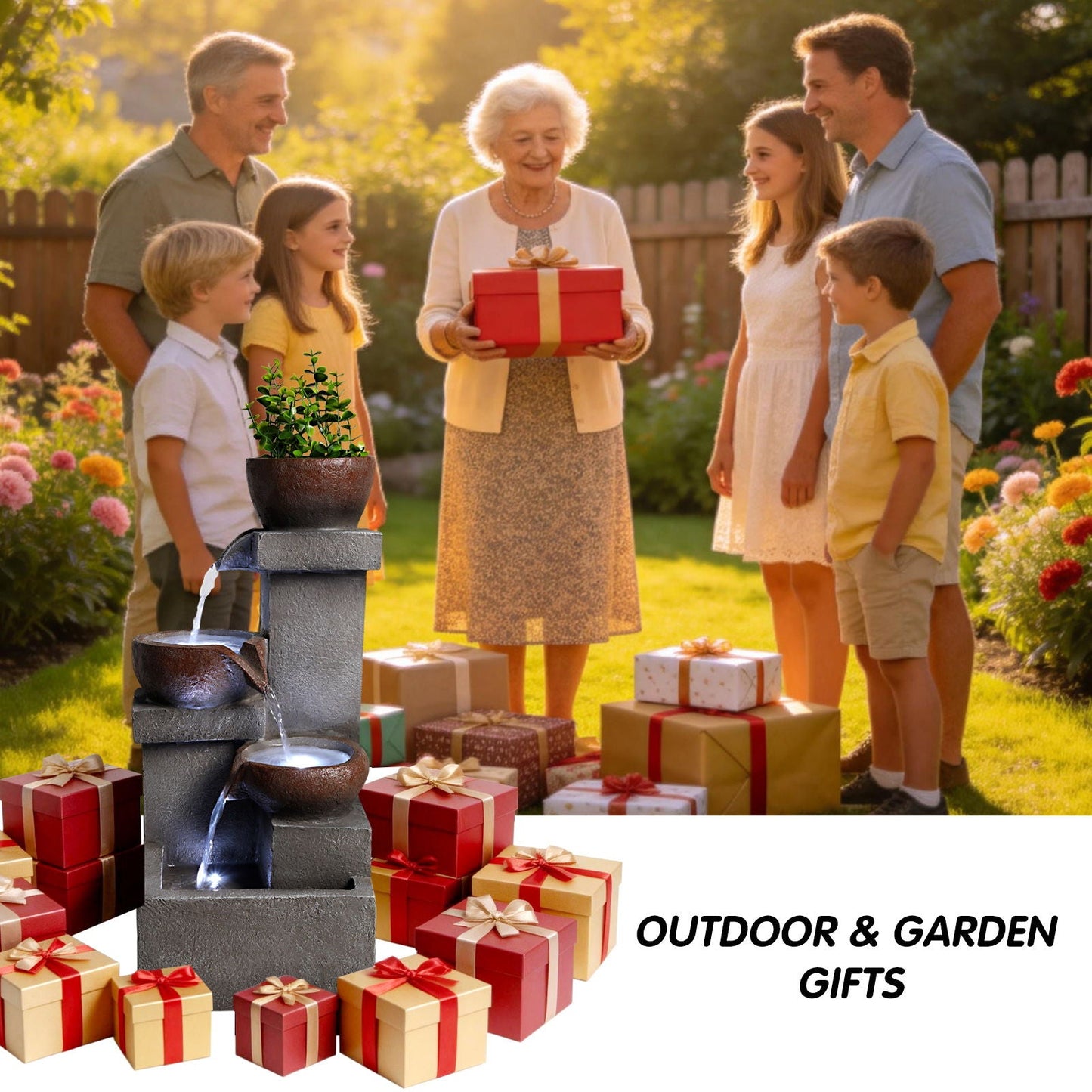LED Waterfall Fountain Outdoor For Garden - Gray