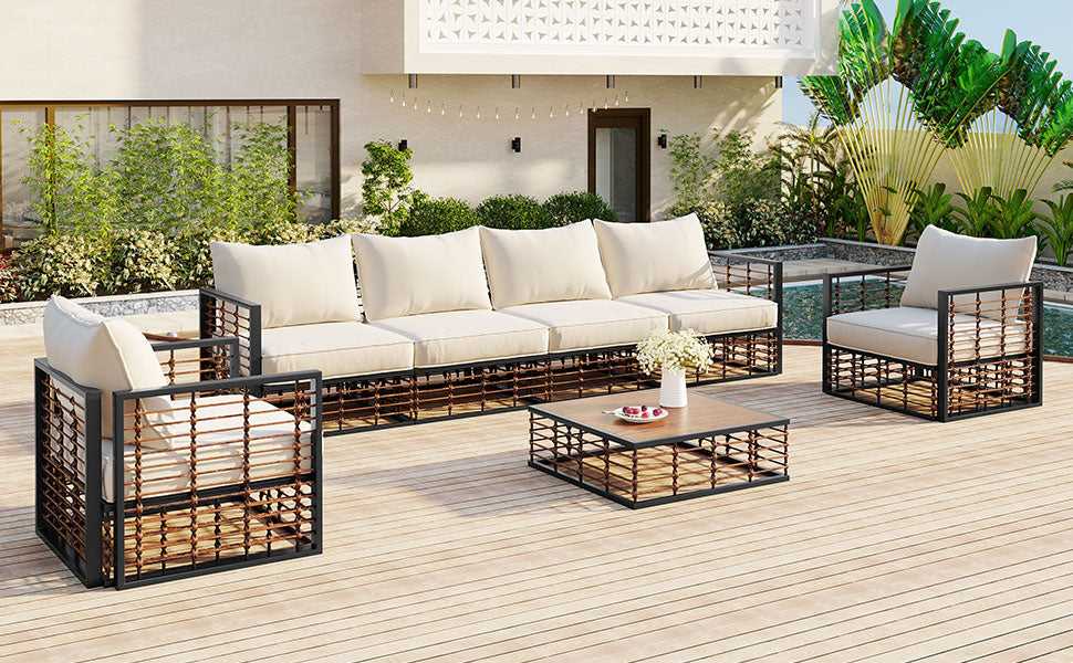 TOPMAX Modern Minimalist 7-Piece Metal Patio Sectional Sofa Set
