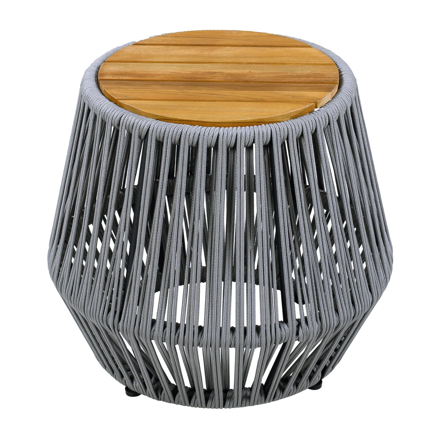 Acacia Wood Side Table with Grey Rope Design