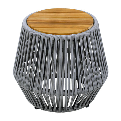 Acacia Wood Side Table with Grey Rope Design