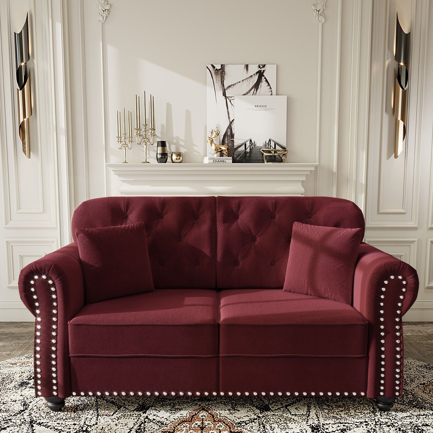 Upholstered Sofa Set With Nailhead Trim And Rolled Armrests, Includes Pillows