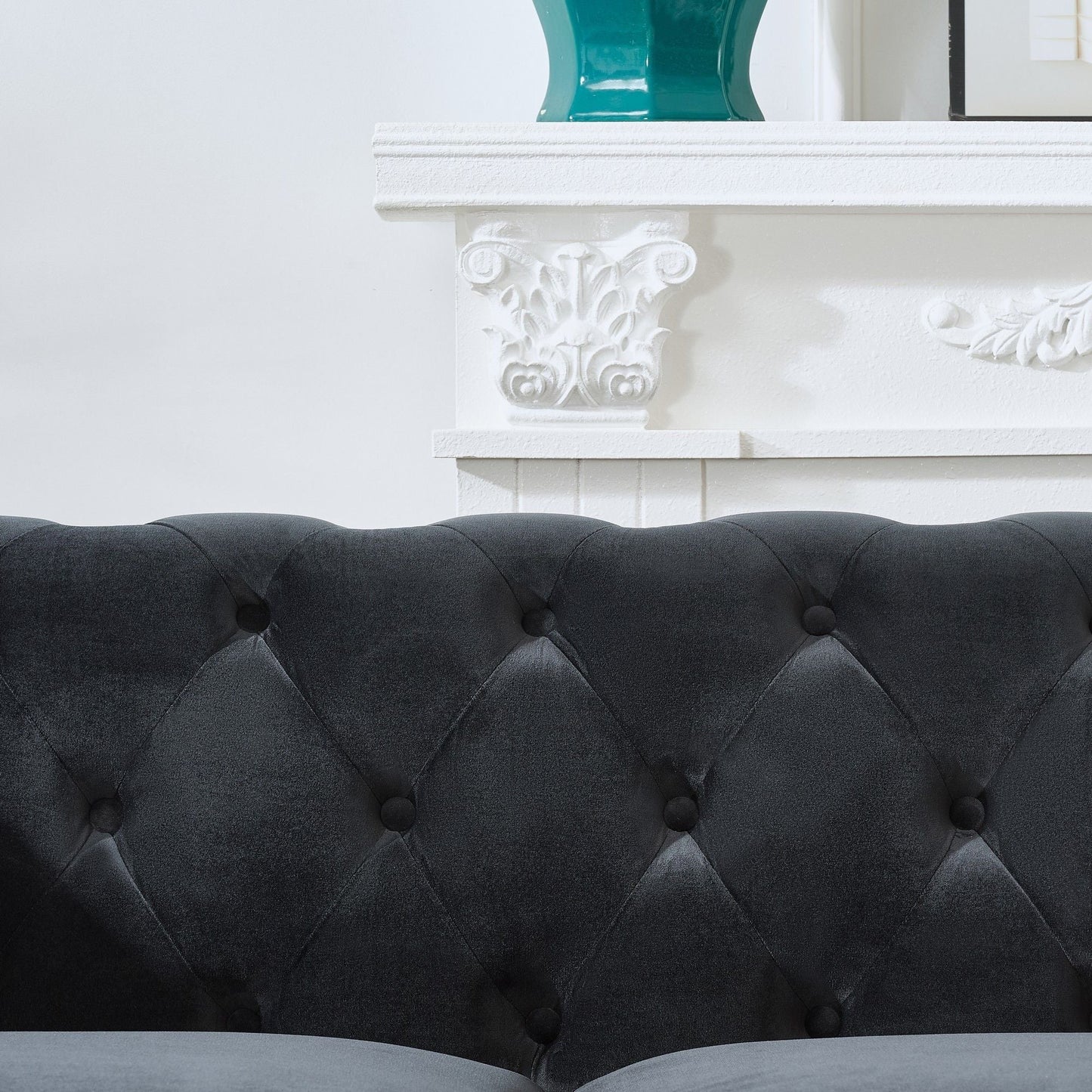 Chesterfield 3 And 2 Seater Upholstery Sofa With Roll Armrest & Nailhead Fabric Couch