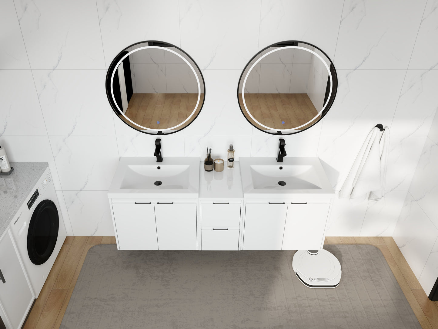 60" Bathroom Vanity With Resin Sink, Soft Close Doors and 1-Side Cabinet
