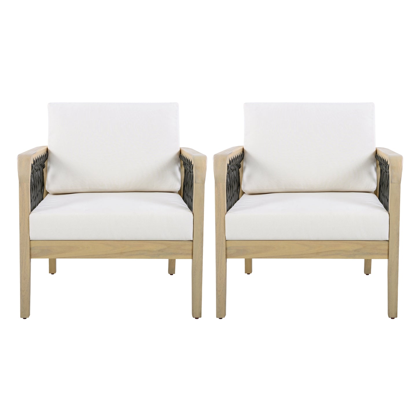 Outdoor Acacia Wood Club Chair with Handwoven Rope (Set of 2)