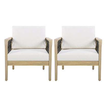 Outdoor Acacia Wood Club Chair with Handwoven Rope (Set of 2)