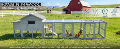 141" Gray Large Wooden Chicken Coop with Nesting Box