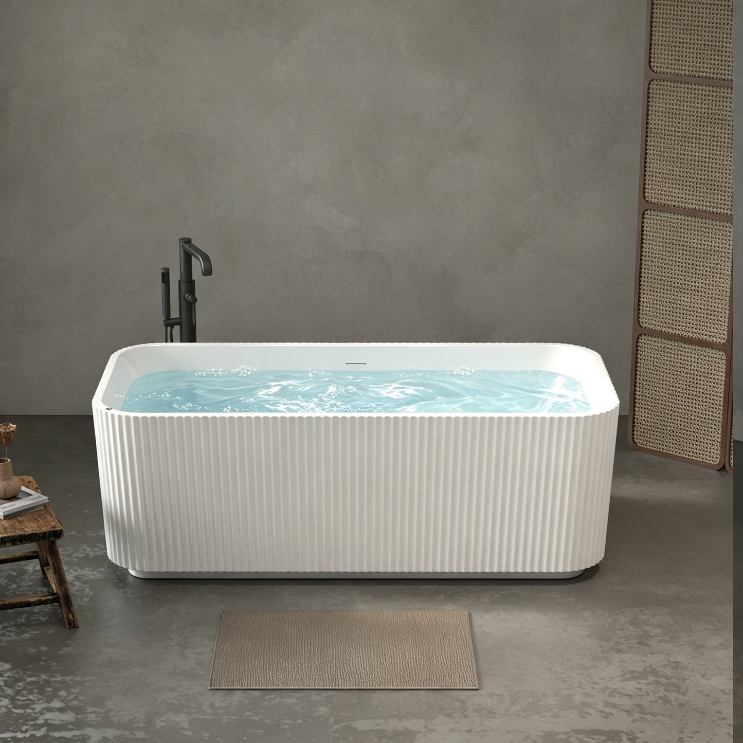 67" Rectangle Linear Acrylic Massage Whirlpool Freestanding Bathtub