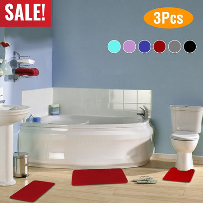 3Pcs Bathroom Rug Set Plush Velvet Bath Carpet Anti-Slip Memory Foam Mat For Tub Shower Bathroom