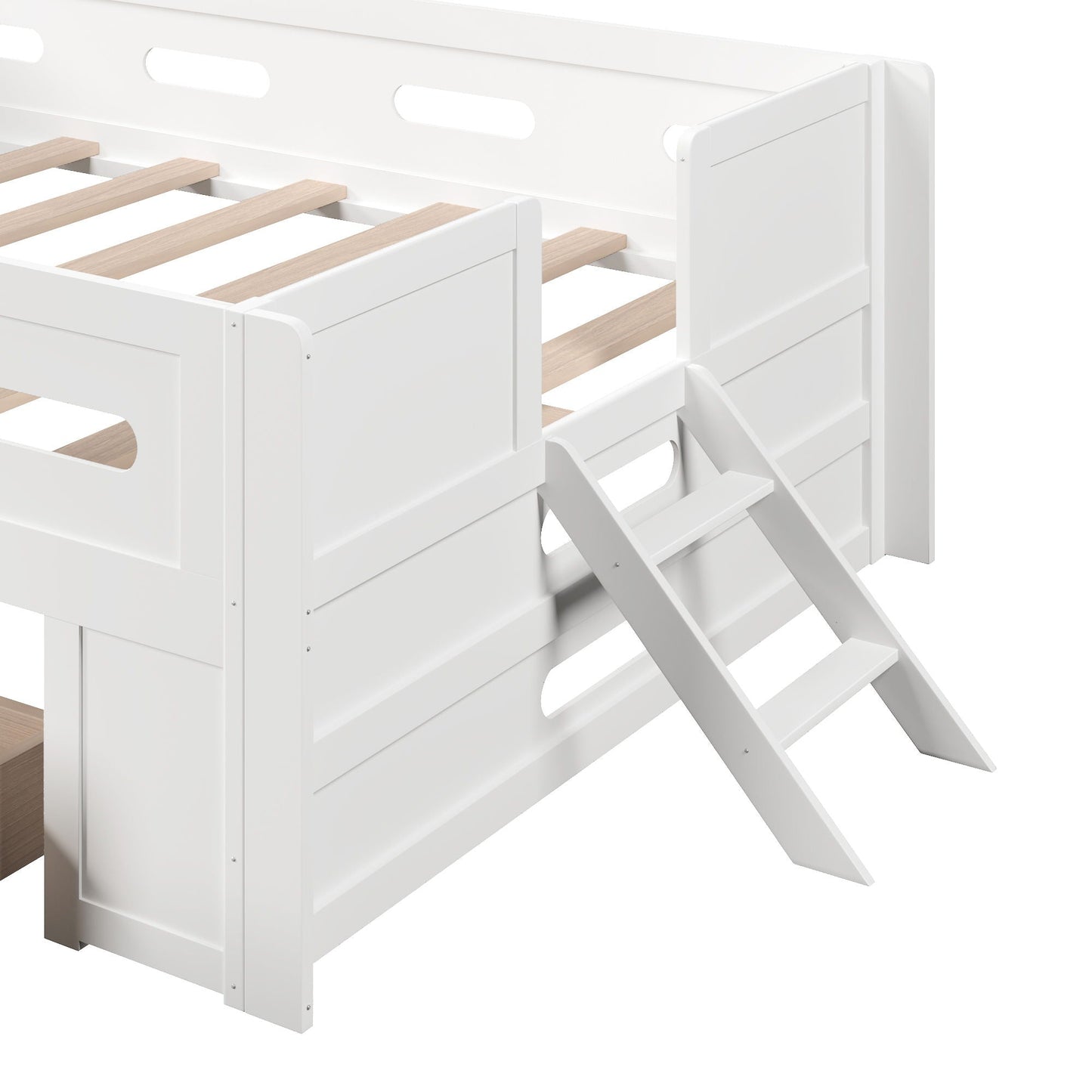 Platform Bed With Guardrail And Drawer