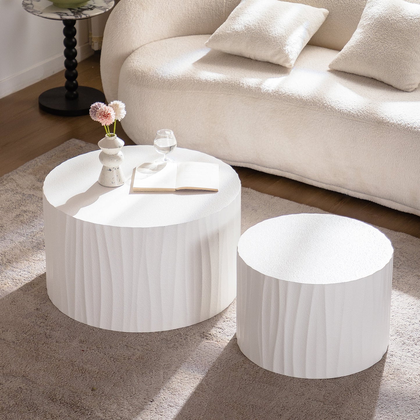 Nesting Coffee Table Set of 2 Round Wooden Tables