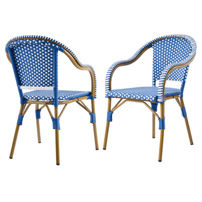 Outdoor Bistro Chairs Set of 2 with Aluminum Frame and PP Rattan