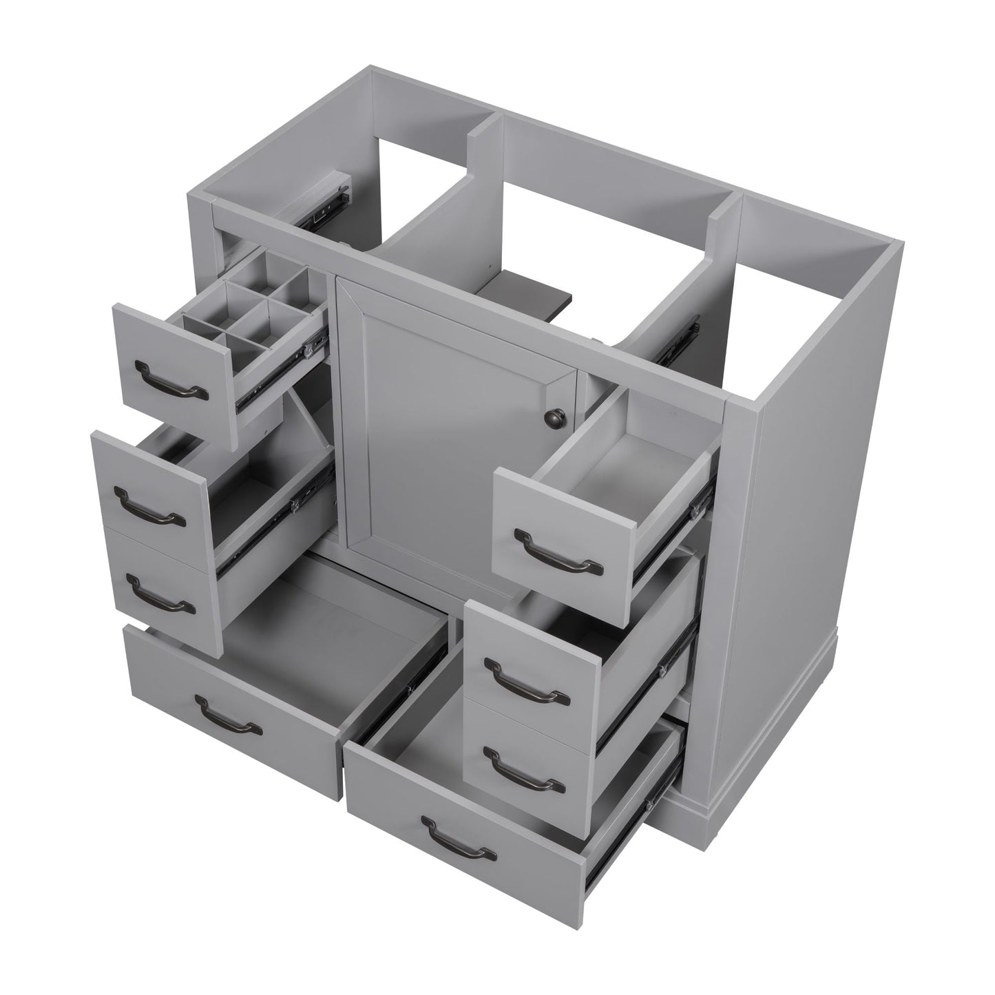 36" Bathroom Vanity Without Sink, Cabinet Base Only, 6 Drawers, Multi Functional Drawer Divider, Adjustable Shelf - Gray
