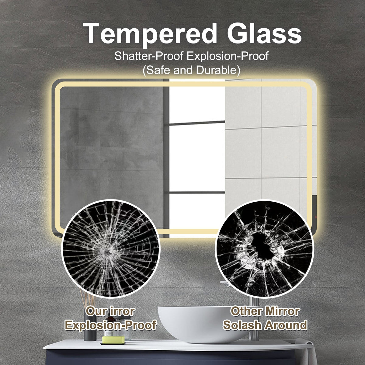 24X40 Inch LED Bathroom Mirror Vanity with Front Lights