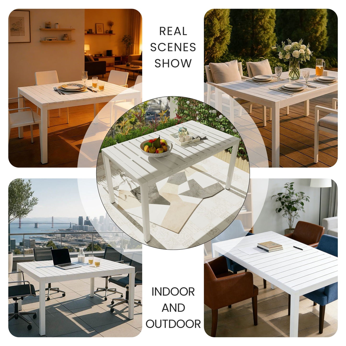 4 Piece Set Of Modern Color Block Designed Single Chairs With Long Table