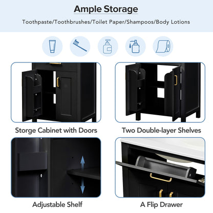 Modern Bathroom Vanity With Ceramic Sink, Soft-Close Doors, Flip Drawer, U-Shaped Shelves, Elegant Storage Solution