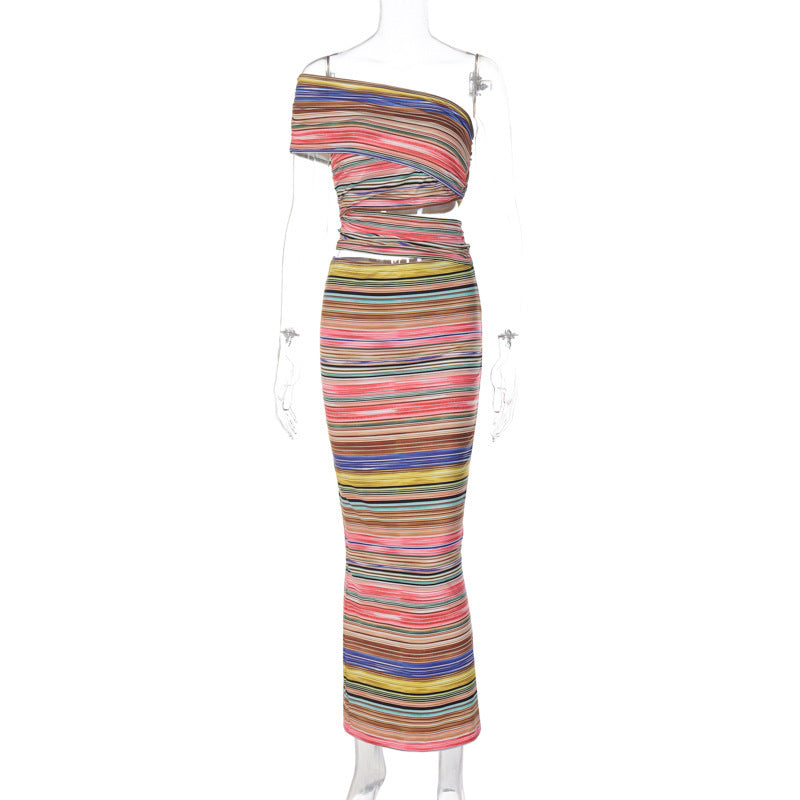 Women's Fashion Printed Hollow Open Back Split Dress