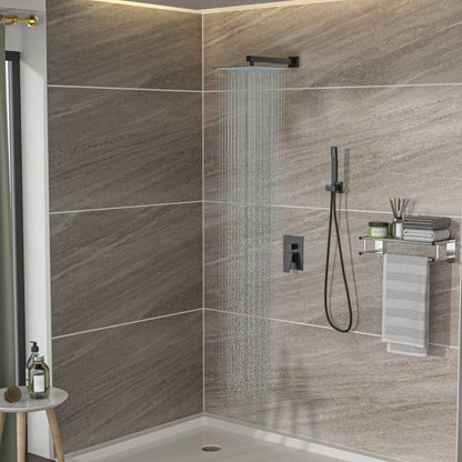 10" Square Dual Shower Head System Wall Mounted With Rough In Valve Modern Bathroom Fixture