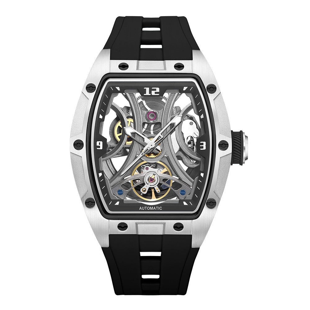 Barrel-shaped Watch With A Steel Case Full Skeleton Automatic Movement