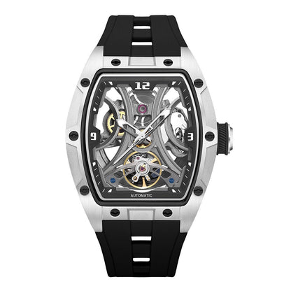 Barrel-shaped Watch With A Steel Case Full Skeleton Automatic Movement