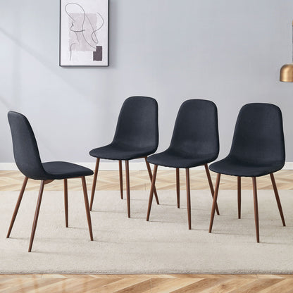 Luxury Simple Chair (Set of 4) Linen Cotton High Resilience Dining Chair With Metal Color Leg - Black / Walnut