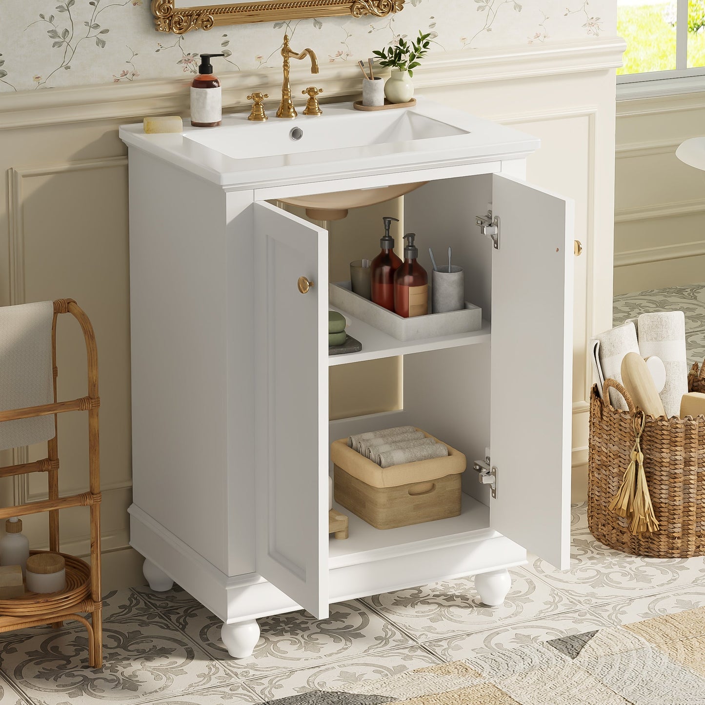 24 Inch Modern Bathroom Vanity Cabinet With Ceramic Sink