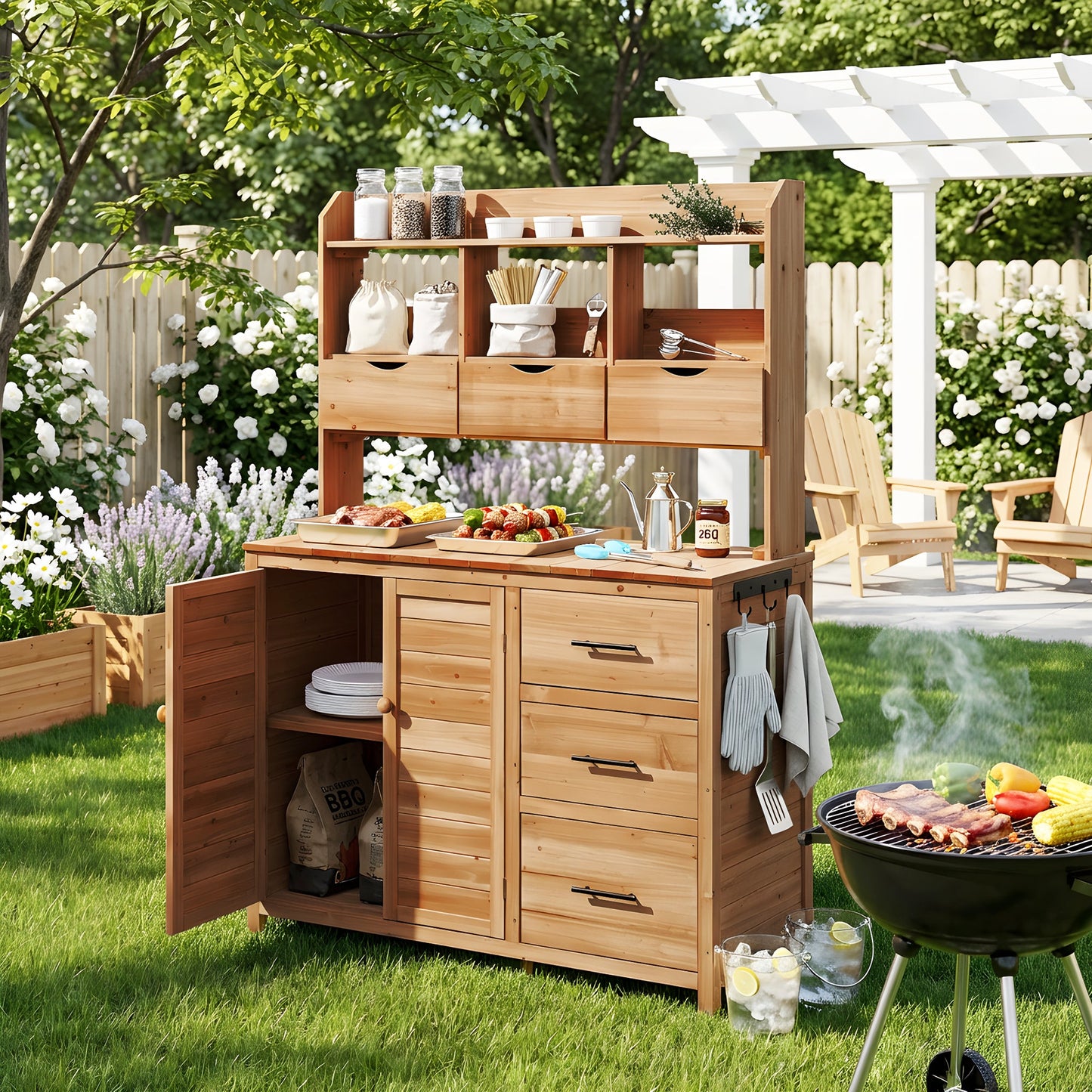 TOPMAX Farmhouse Patio Potting Bench with Storage and Workstation