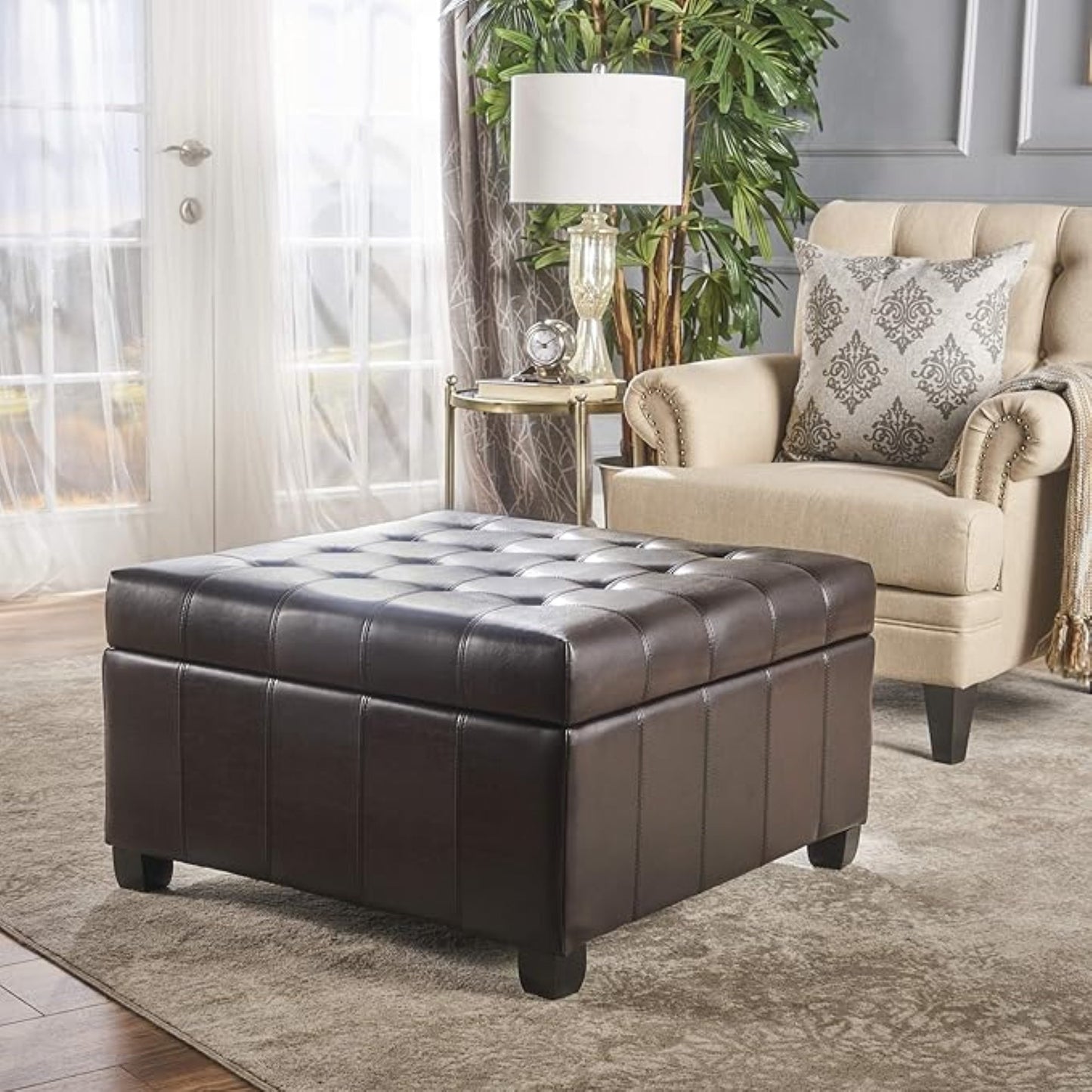 Upholstered Tufted PU Leather Storage Ottoman