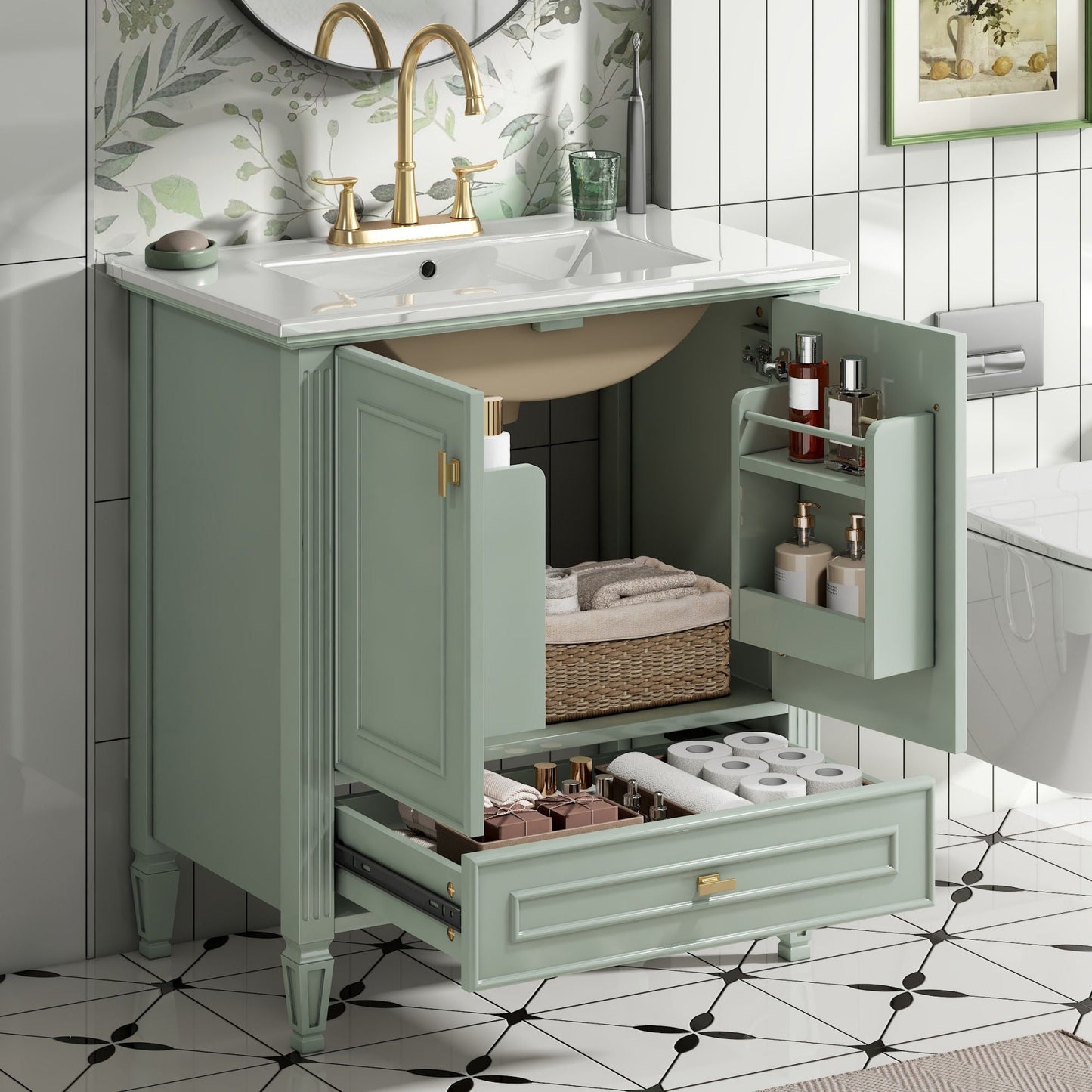 Freestanding Vanity With 1 Drawer & 2 Soft Close Doors With Door Mounted Storage