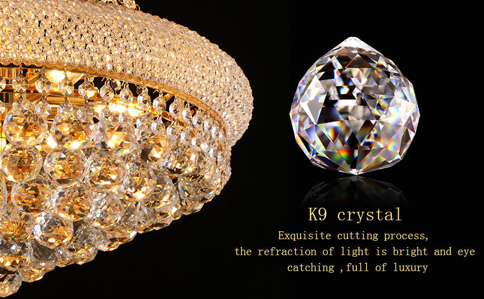 24-Inch Gold Crystal Chandelier, 12-Light French Empire Style Ceiling Light